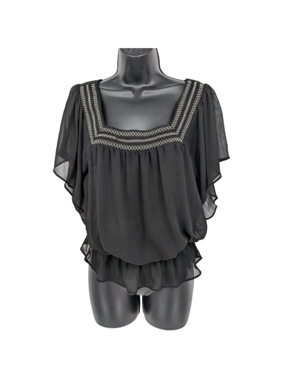 Sheer Peasant Top Flutter Sleeve Ruffle Y2K Overlay Festival Whimsigoth Medium